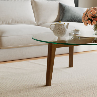 Glass Top Coffee Table With Solid Wood Frame