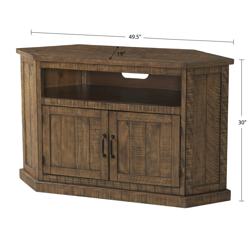 Meuble télé d'angle coin en bois massif 50 po avec rangement Kinsella, Naturel