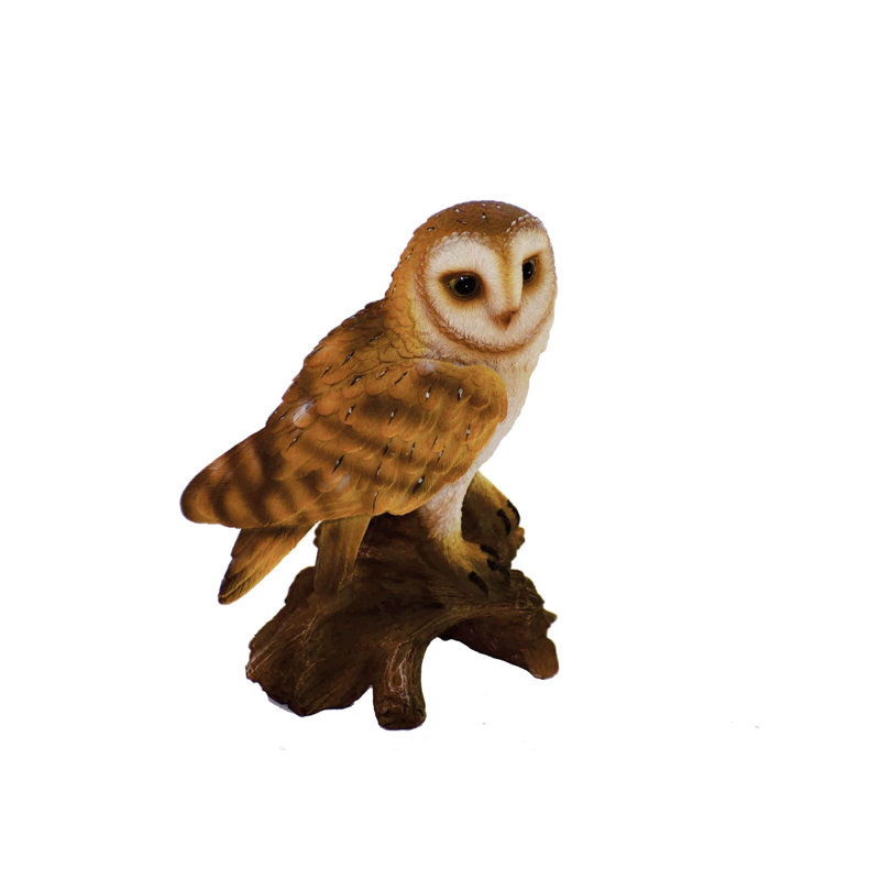 Lifelike Polyresin Barn Owl on Stump Statue