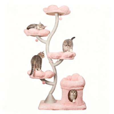 Tour pour arbre à chat avec lit pour chat et cachette, arbre à chat à 4 couches avec poteau à griffes, housses amovibles et lavables