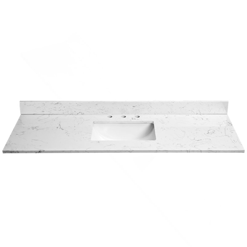 Dessus de meuble-lavabo en pierre 60 po x 22 po couleur d'ingénierie avec lavabo en céramique encastré et 3 trous de robinet avec dosseret