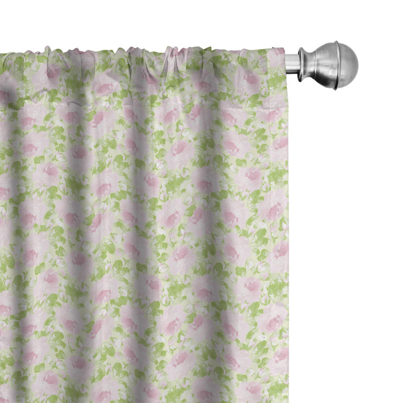 Rideaux à 4 panneaux Red Barrel Studio® Shabby Flora, rose pastel, vert pâle, L 56 po x L 84 po