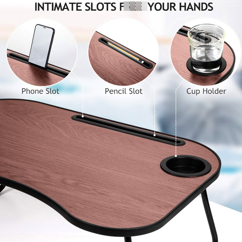 Support pliable en bois avec surface lisse et rainure pour tasse, idéal pour les adultes souhaitant travailler ou étudier lors de longs trajets en voiture. Portable et pliable, il est doté d'une surface rainurée et peut être utilisé sur le canapé pendant les trajets.