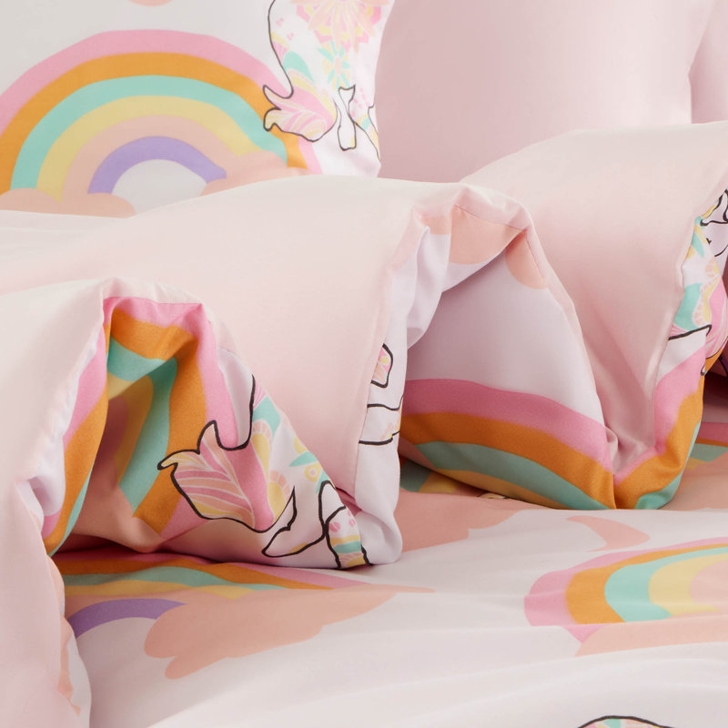  Space Rocket Reversible Duvet Cover Set, Twin/Twin XL, Pink Unicorn