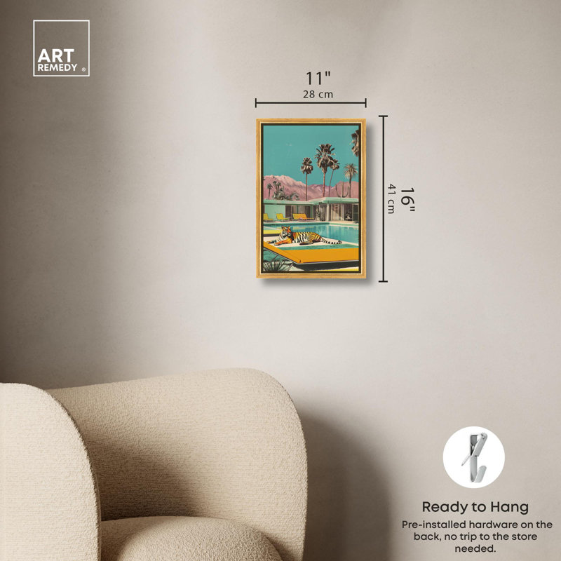 Art, art moderne, toile Tiger, Cadre flottant doré, 16" H x 11" W