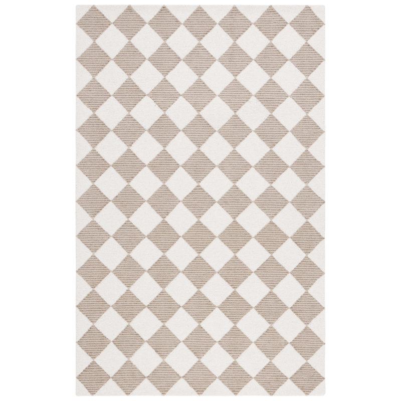 Reauna 300 Hand Tufted Wool/Cotton with Latex Checkered Rug in Beige/Ivory, Rectangle 9' x 12'