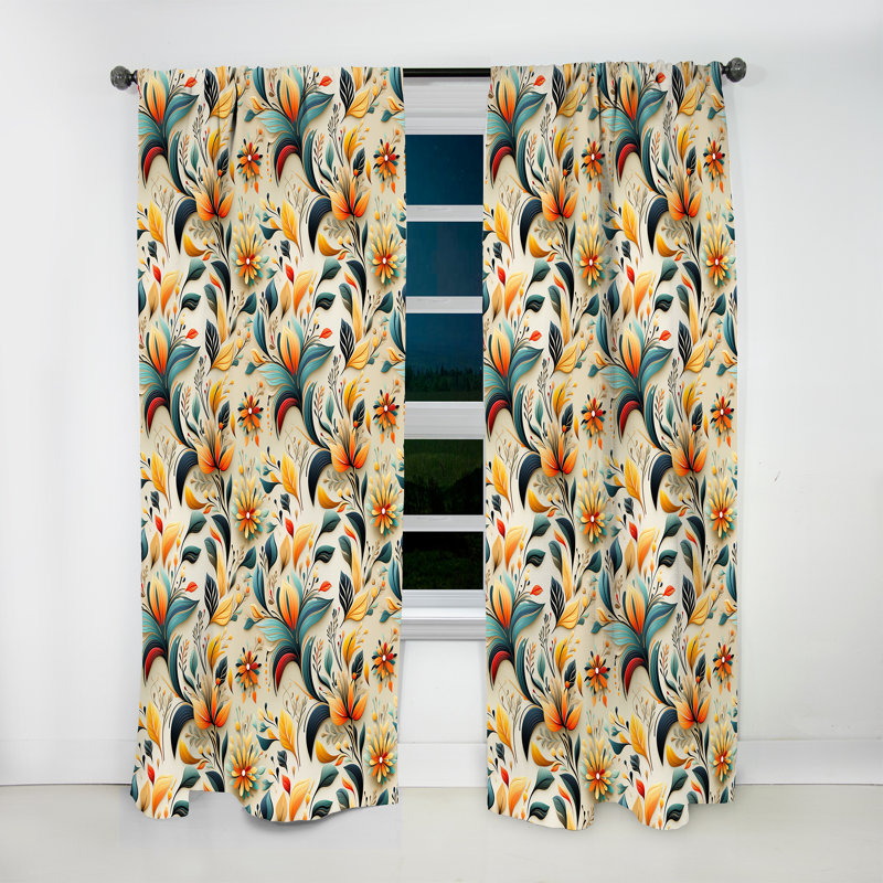 Éclectique jaune - éclat floral - rideau floral - rideau floral obscurcissant - 1 panneau, L 52 po x L 120 po