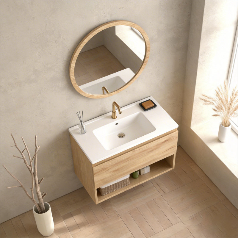 Meuble-lavabo suspendu Valdren de 30 po avec niche ouverte et lavabo en céramique