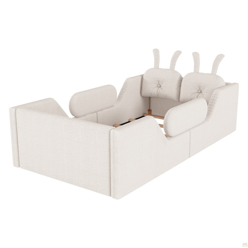 Très grand lit plateforme tapissier, beige