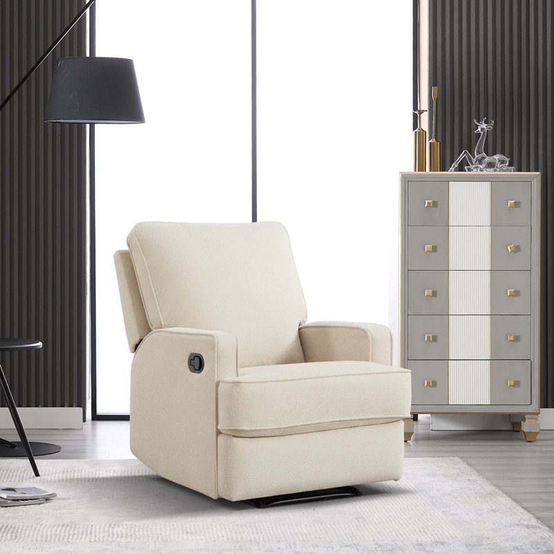 Norvis 29.5" Wide Modern Refined Linen Upholstered Standard Swivel Manual Recliner, Beige