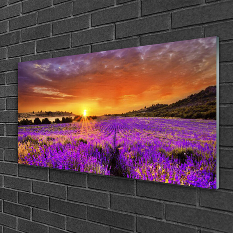 Glass Print Wall Art 100X50cm Image Printed On Glass Decorative Wall Picture Behind Toughened / Tempered Safety Real Glass For Kitchen & Living Room Theme: Sun Meadow Flowers Nature