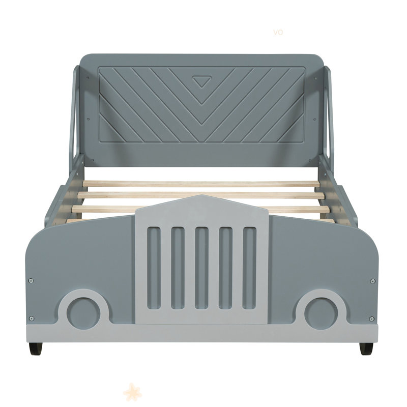 Lit plateforme en forme de voiture avec roulettes, Lit simple, Gris