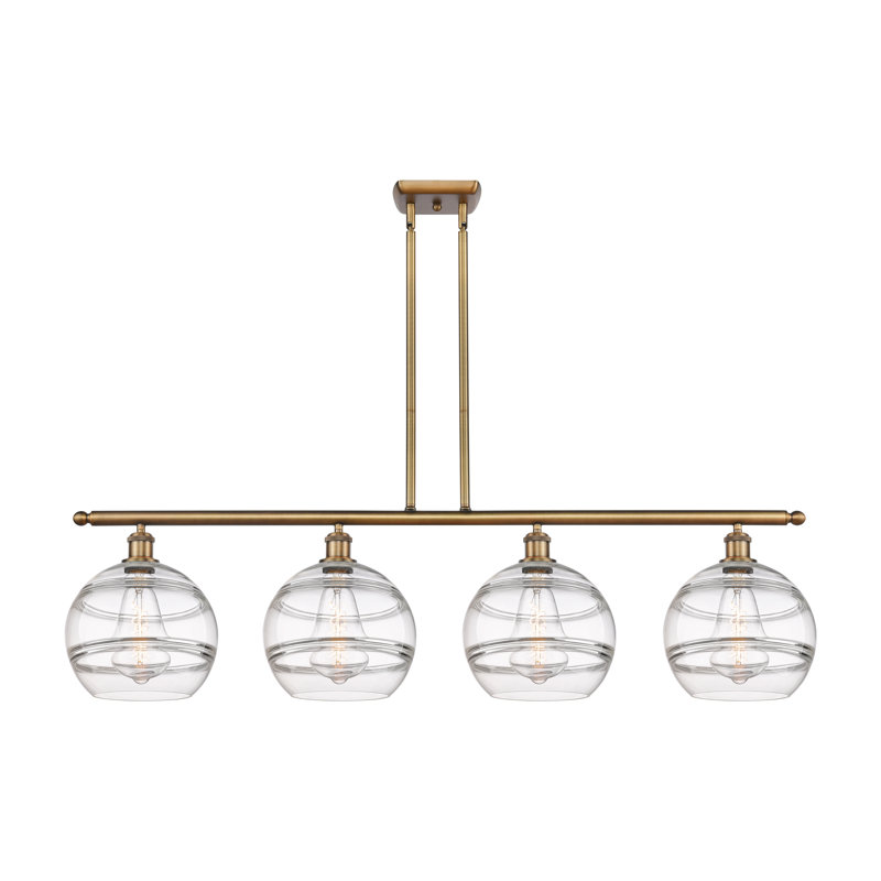Luminaire suspendu pour îlot de cuisine 4 lumières Chartoff, Transparent, Laiton brossé