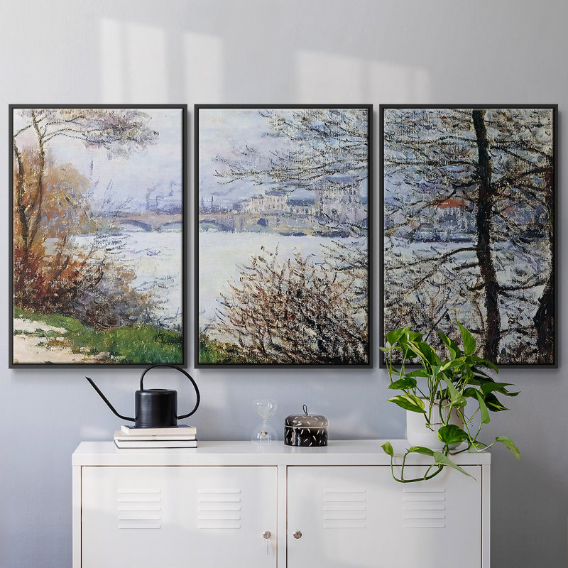 Les rives de la seine, île de la Grande - Toile encadrée multi-pièces, H 24 po x l 48 po x P 2 po, Noir