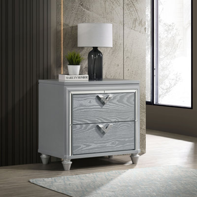 Veronica 2-Drawer Nightstand Light Silver