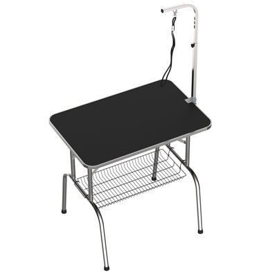 Table de toilettage pour chien en acier inoxydable avec bras réglable et panier Jacinto