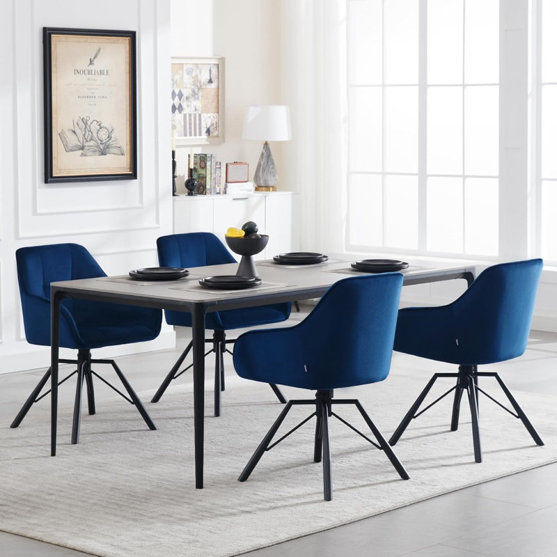 Alliene 48cm H Velvet Upholstered Armchair, Blue, 4