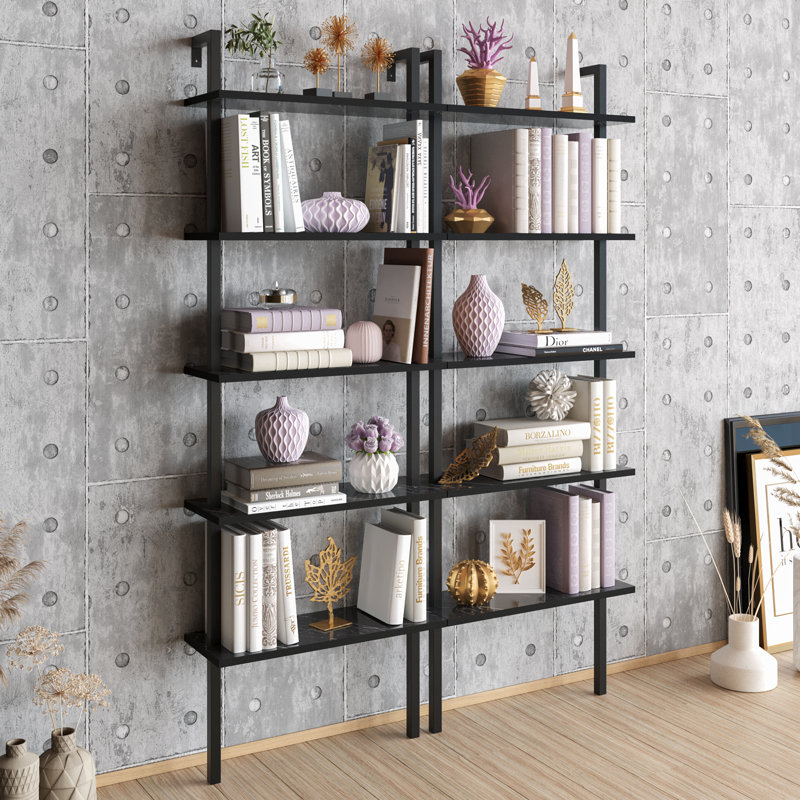 Rother Ladder Bookcase, Black/Black Marble