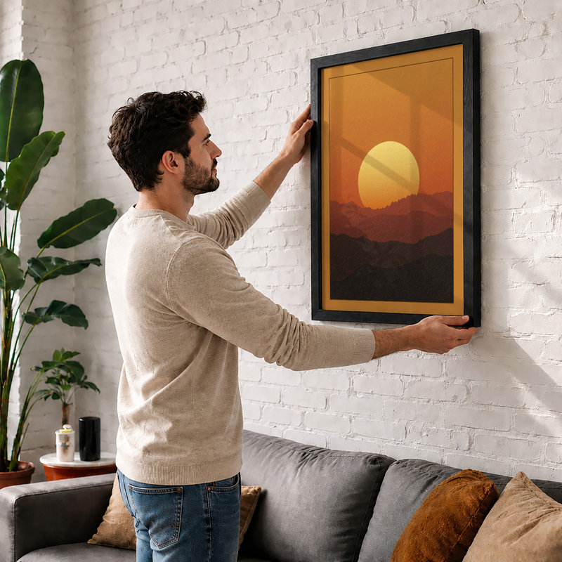 Sun Over Mountains Minimalist - Print, A3 - 42.0 x 29.7 cm, White