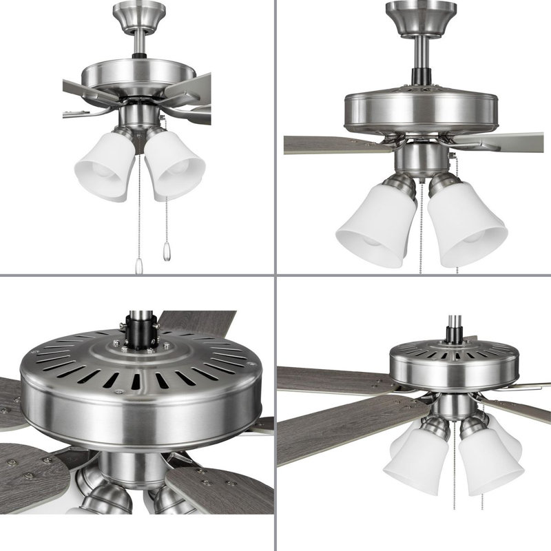 52'' Brushed Nickel Ceiling Fan with Light Kit and Reversible Blades