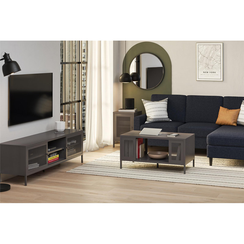 Aprel Metal TV Stand for TVs up to 65" with Perforated Metal Sliding Doors