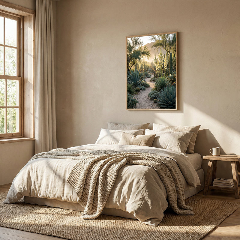 «Desert Cactus and Yucca Flower Garden Path», art mural, H 24 po x l 18 po