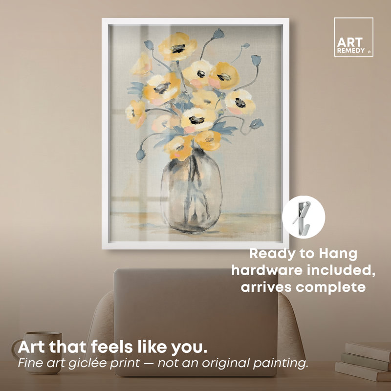 Art floral en verre, H 25 po x l 21 po, Cadre blanc