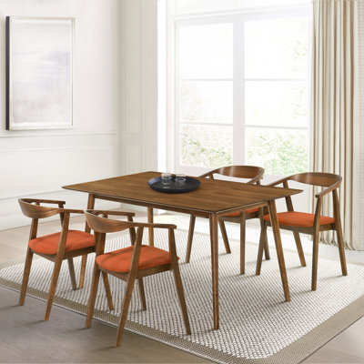 Jennalyn 5 Piece Rectangular Dining Table Set in Rubberwood and Fabric