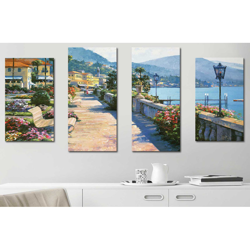 "Bellagio Promenade" par Howard Behrens, ensemble de 4 reproductions sur toiles, H 38 po x l 72 po x P 1,5 po