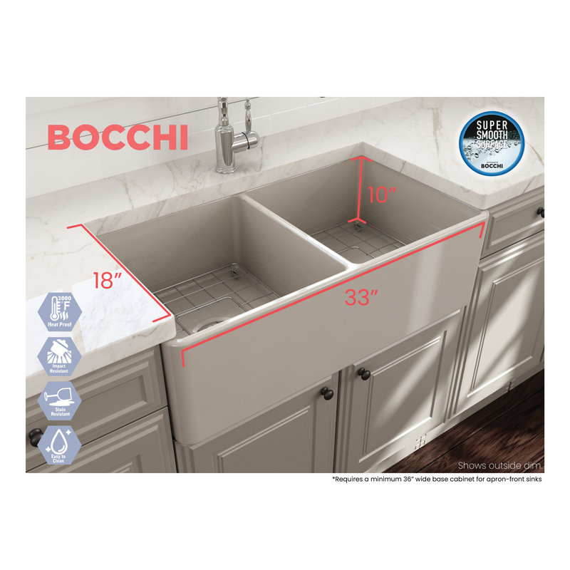33'' L Farmhouse Double Basin Kitchen Sink, Sapphire Blue