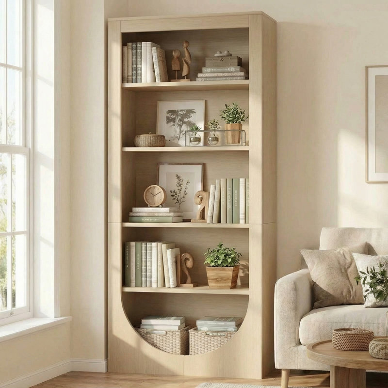 Asily 5-Tier Arched Bookcase, 71.06'' H x 29.53'' W Wood Open Shelf  with Large Storage, Natural