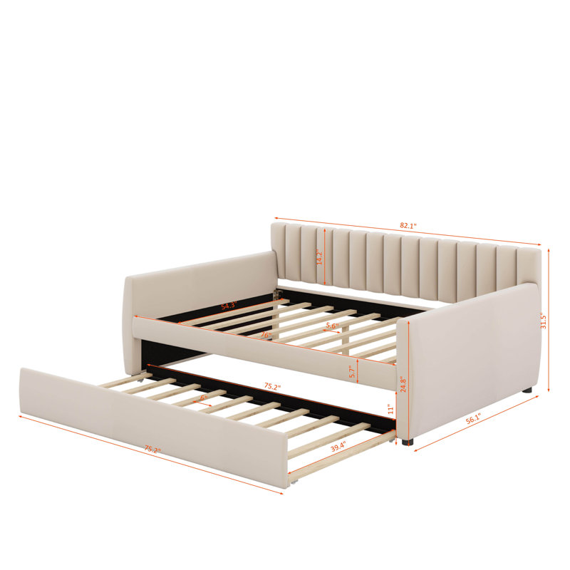 Lit de jour double avec lit gigogne, Beige