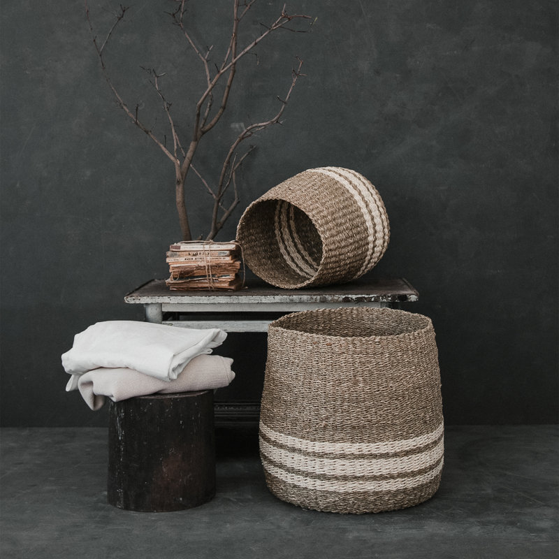 Hand Woven Seagrass Decorative Basket, 14" H x 14" W x 14" D