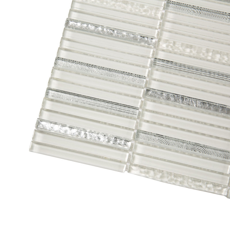 11.8" X 11.8" Glass Mosaic Tile, White/Silver