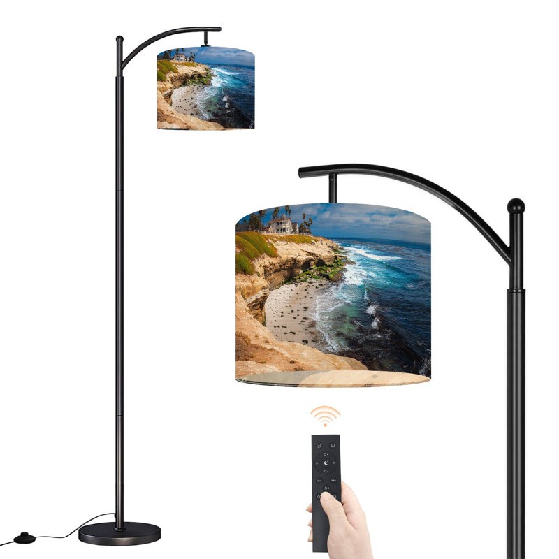 Lampe sur pied à arc avec abat-jour réglable La Jolla Coastal Southern California San Diego Lampe sur pied 3 températures de couleur à intensité variable pour poteau haut avec interrupteur au pied pour la chambre à coucher