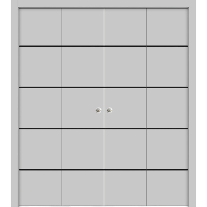 Porte pliante en bois massif massif, Gris mat, 72 po x 96 po