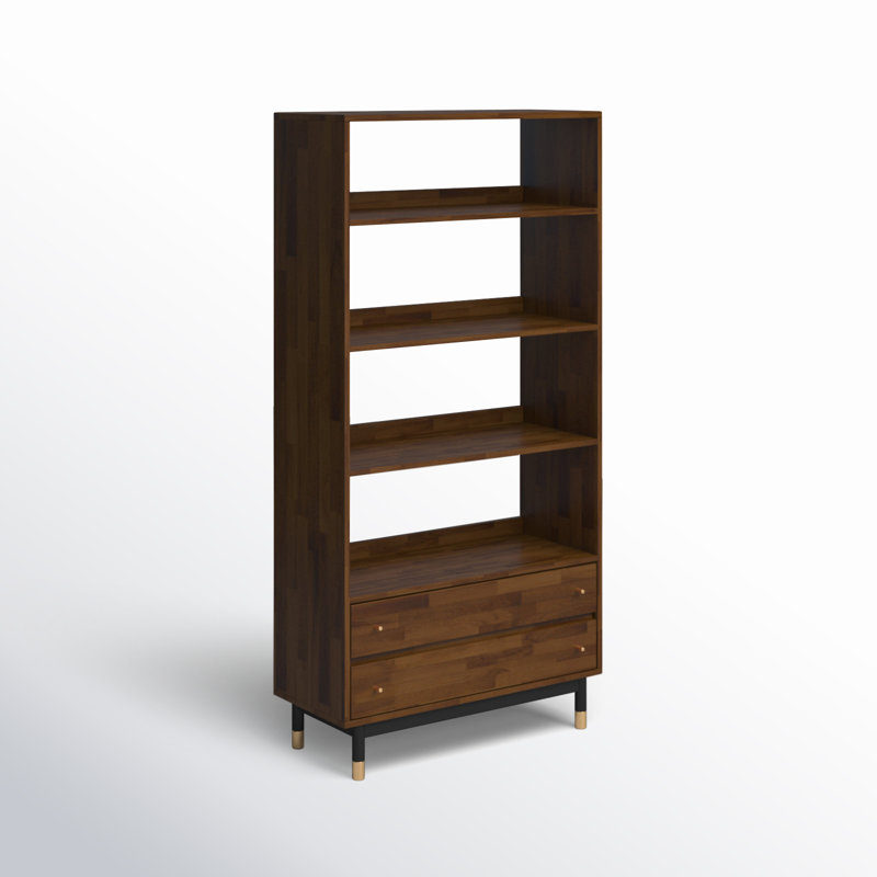 Dakota Acacia Wood Black Metal Standard Bookcase with Drawers