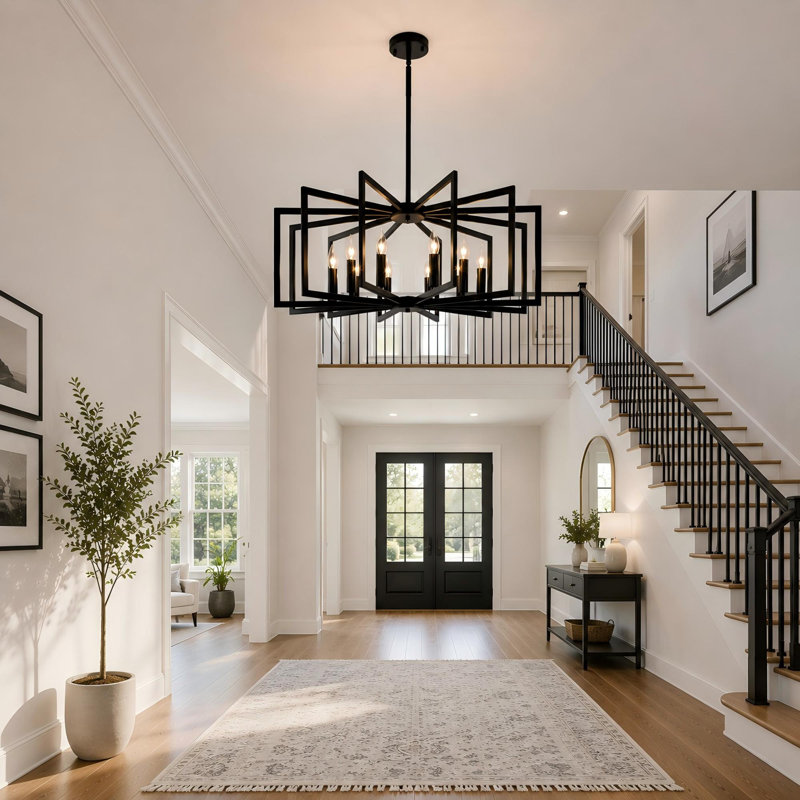 36" Modern Black Geometric Chandelier