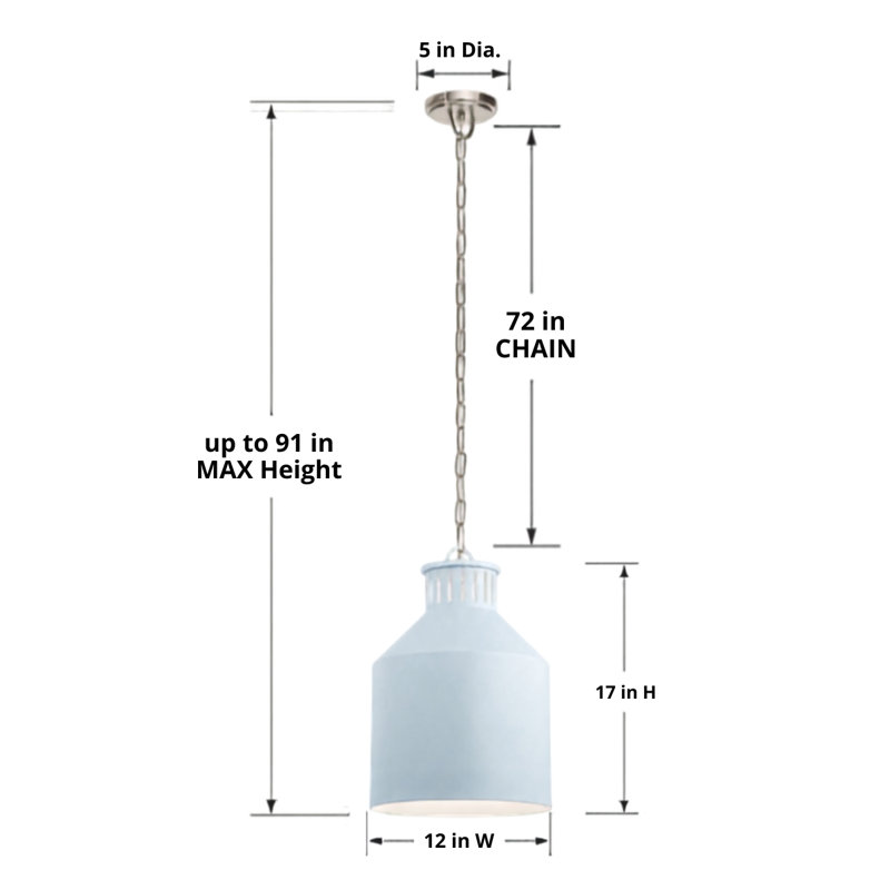 Luminaire suspendu rétro 3 lumières l 12 po Montauk , Bleu clair, Bleu