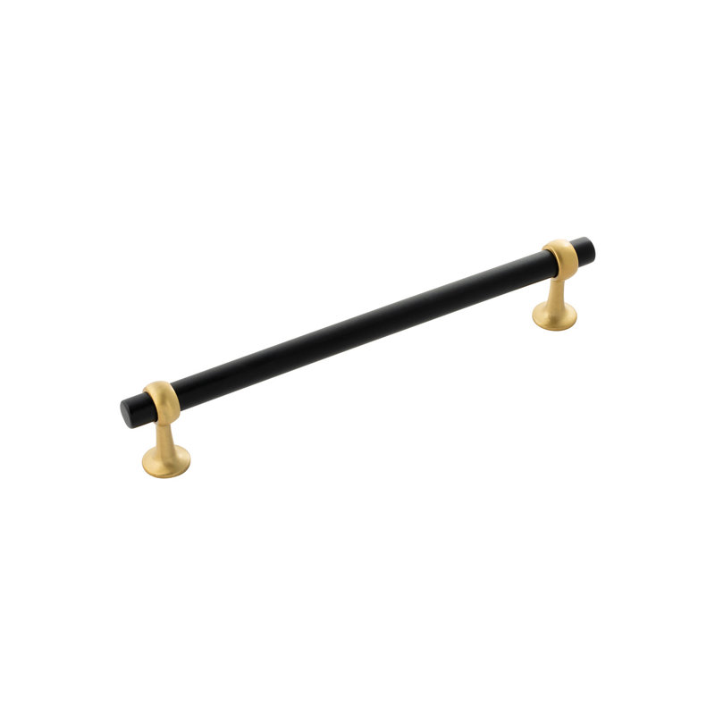 Ostia Collection Pull, 7 14/25", Matte Black/Brushed Golden Brass