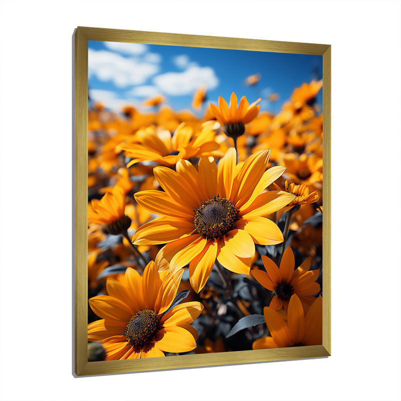 Bethene - tournesols dansants jaunes I - impression, H 44 po x l 34 po x P 1,5 po, Encadrement doré