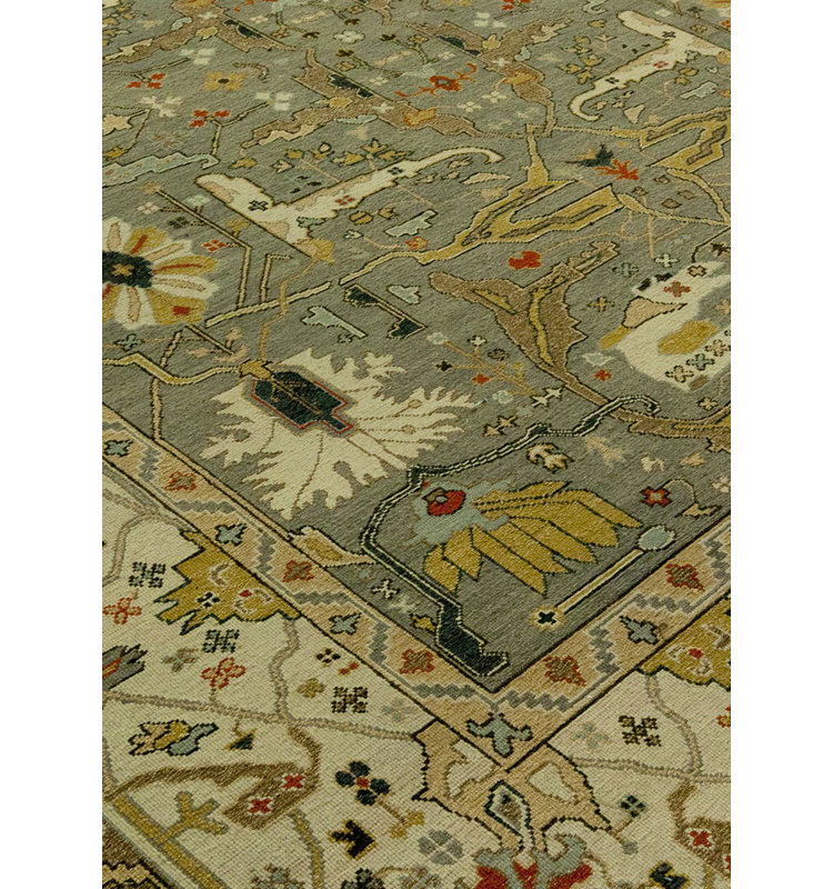 Soumak Mayhugh Oriental Hand-Knotted Flatweave Wool Gray Area Rug, Rectangle 9' x 12'