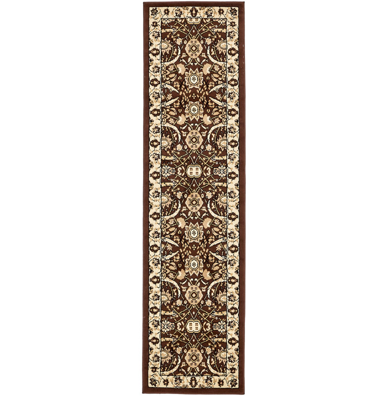 Tapis brun à motif floral Britannia, Tapis de couloir 2 pi 2 po x 8 pi 2 po