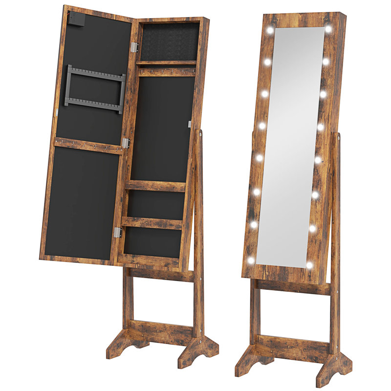 Glass Jewellery Chest with Mirror, Brown