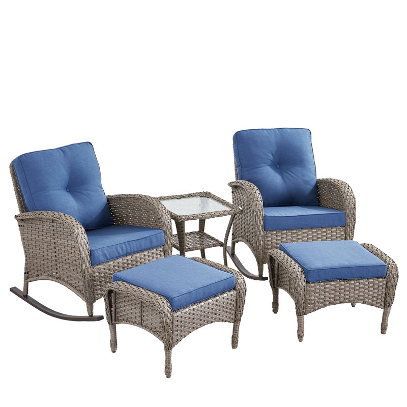 Ensemble de chaises berçantes d'extérieur avec table d'appoint Buckwalter (2 chaises, 1 table d'appoint), Bleu, Oui