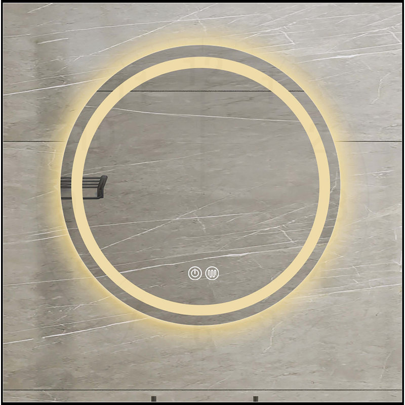  Miroir de salle de bain à DEL rond en cristal poli, 27,56 po x 27,56 po