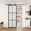 Porte de grange coulissante en aluminium noir, verre dépoli, 6 carreaux, 76 cm x 213 cm (H), avec quincaillerie-91464669-85988863