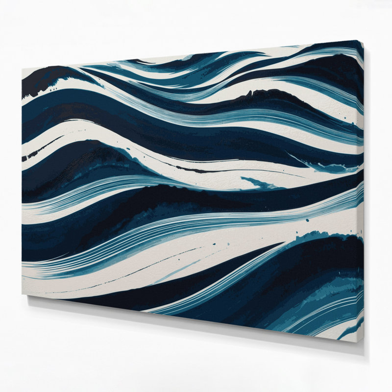 Art mural horizontal sur toile à rayures horizontales bleues et blanches, H 16 po x l 20 po