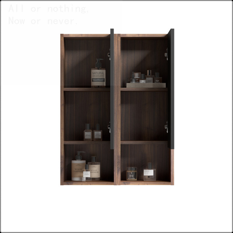 Armoire de rangement murale avec conception sans poignée, 2 portes, Noir + noyer foncé