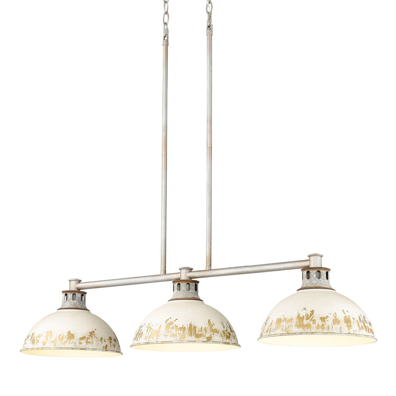 Kinsley 3-Light Linear Pendant In Aged Galvanized Steel With Antique, Antique Ivory